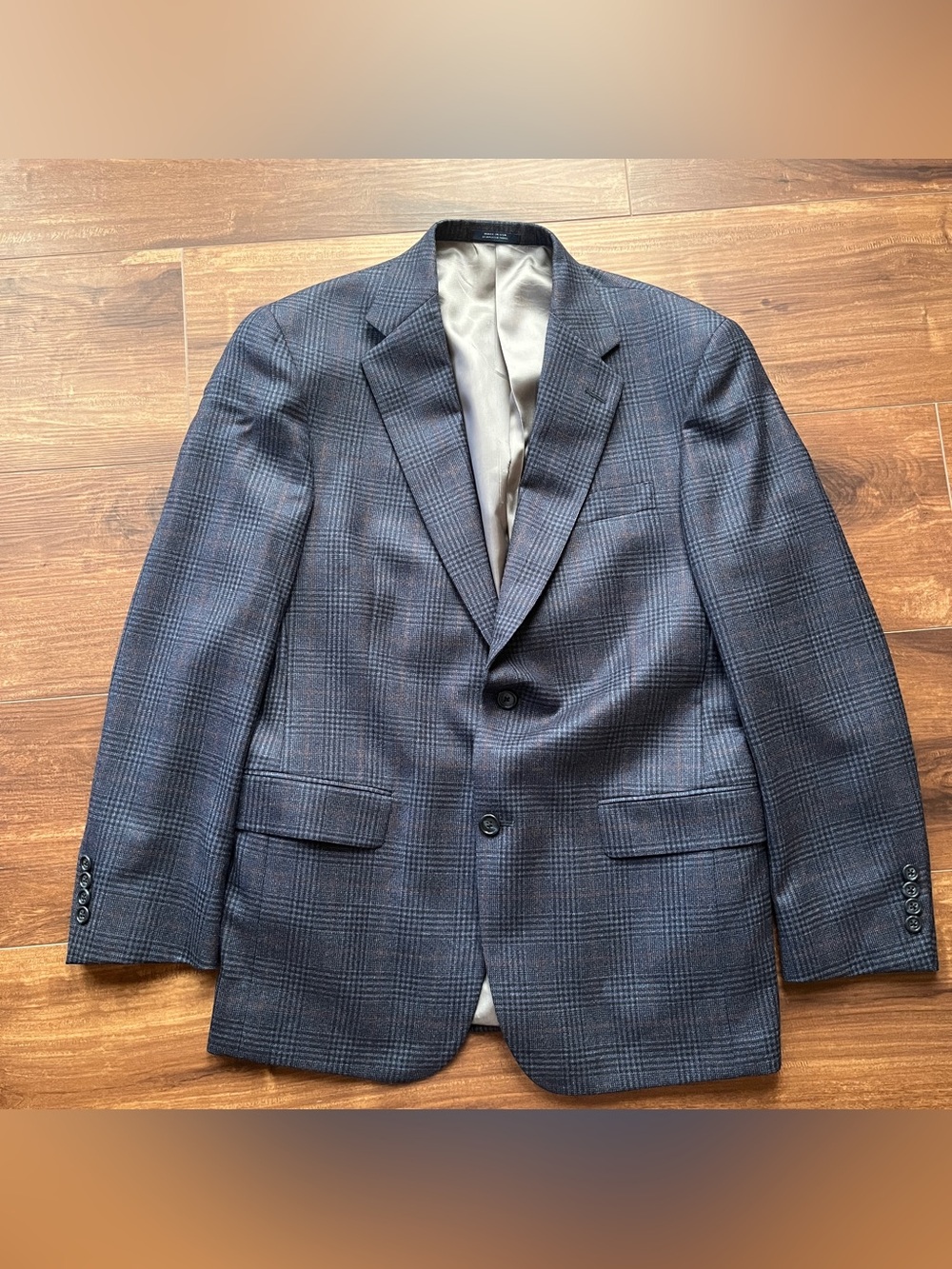 Hart Schaffner Marx Navy Blue Brown Plaid tartan blazer preppy dark academia